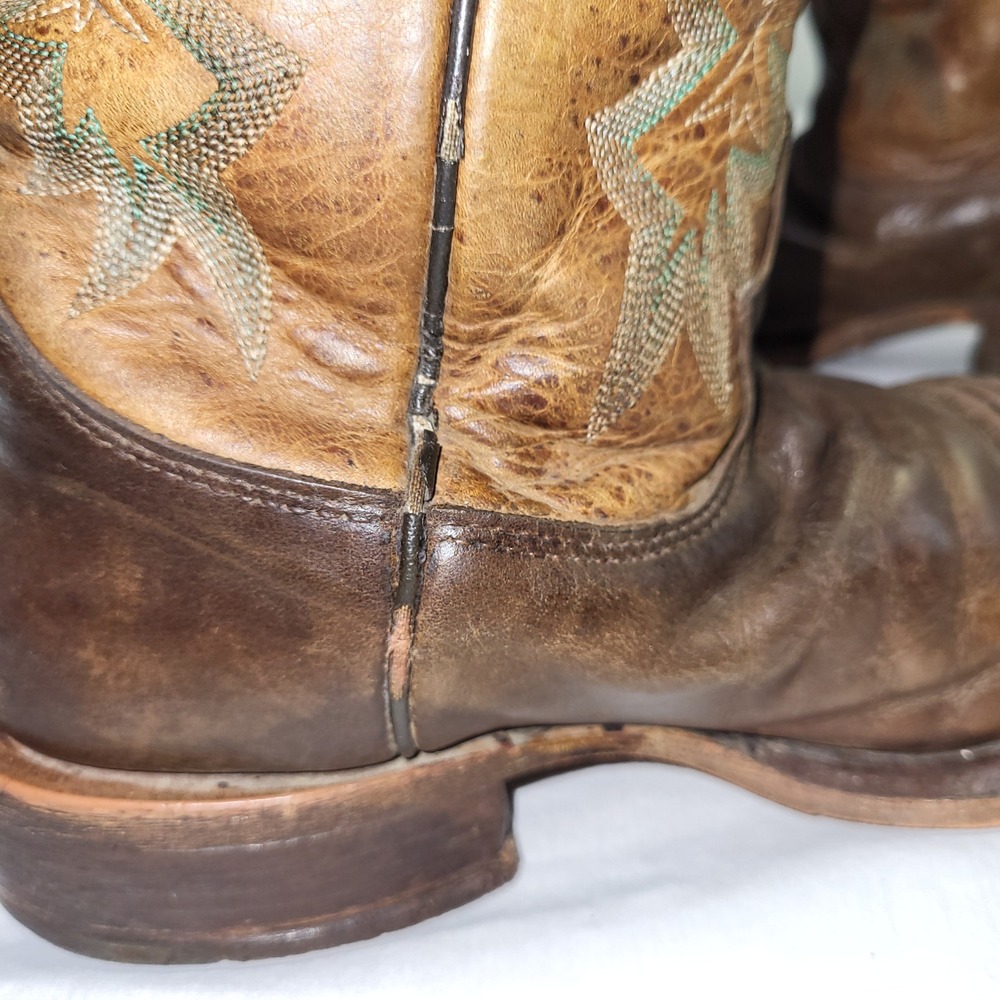 Justin Boots BRL610 Western Cowboy Boots Brown Leather Square Toe USA Size 7 - Picture 15 of 16